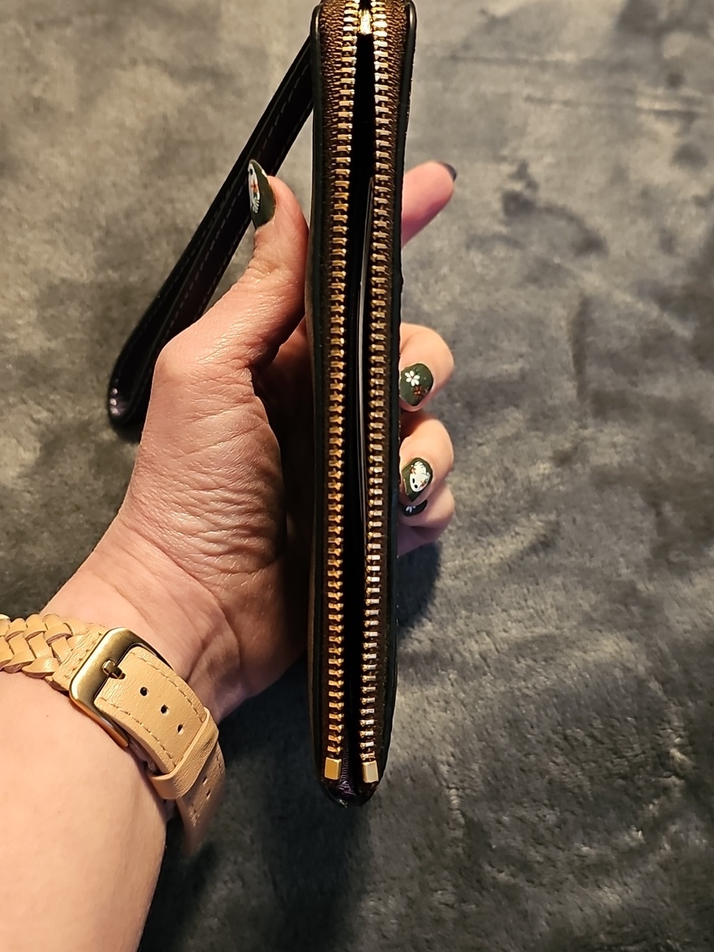Coach Brown Signature Wristlet with Purple Leather Strip - Picture 9 of 15